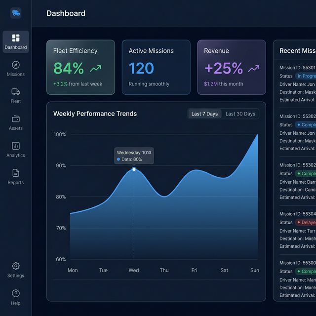 Dashboard Logiciel TMS Gestion de transport